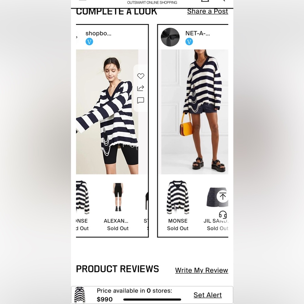 Monse Faux Pearl Striped Navy Knit Sweater Women's XS.💎Spring/Summer 2019 Runway - Picture 6 of 12